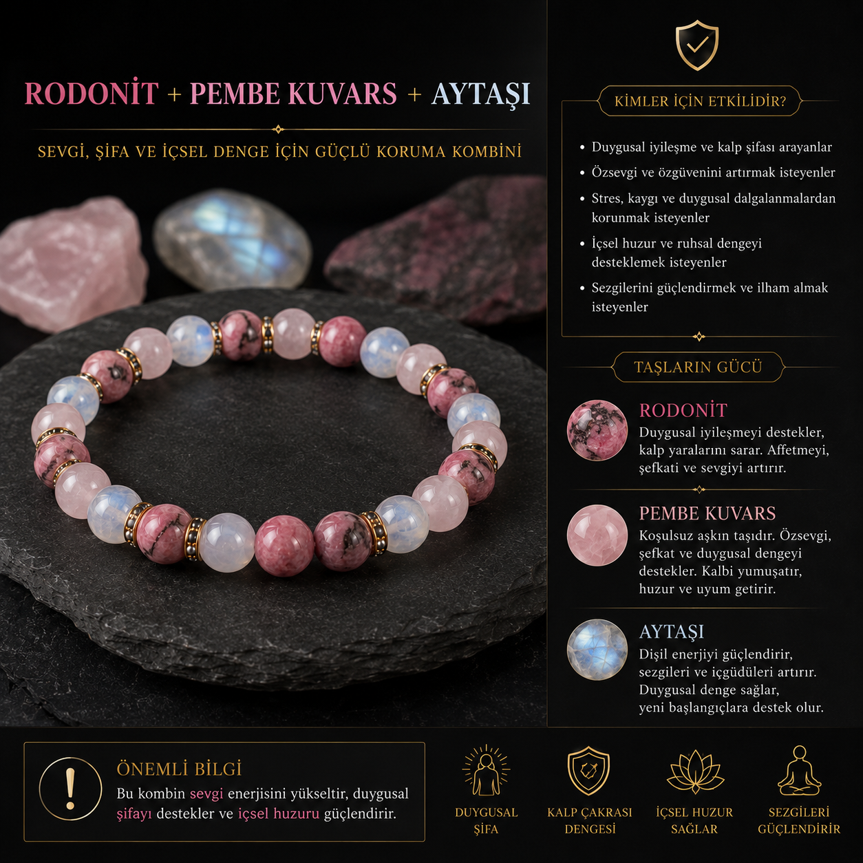 Rodonit+Pembe Kuvars + Aytaşı