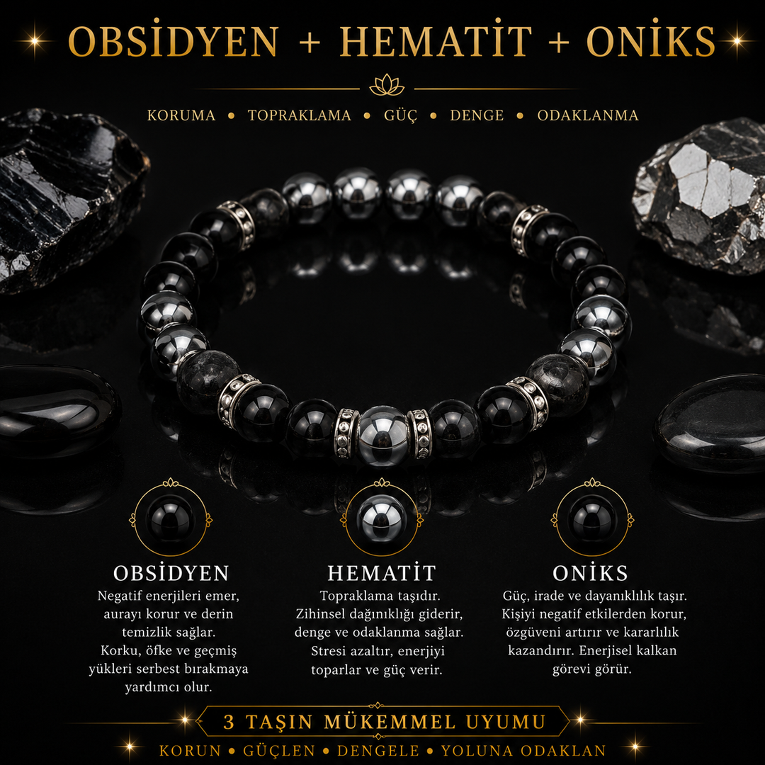 Obsidyen + Hematit + Oniks