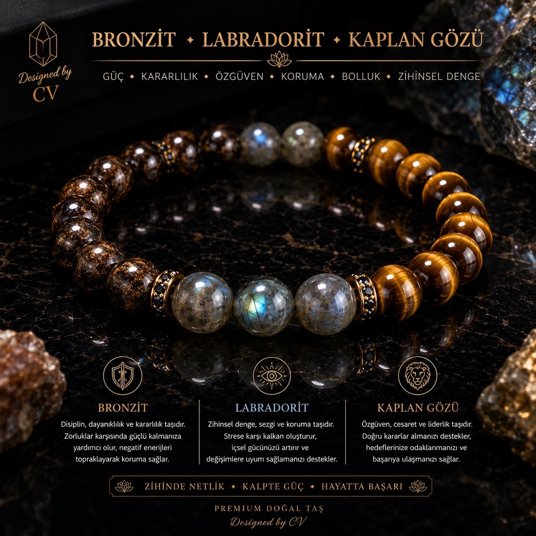 Bronzit + Labradorit + Kaplan Gözü